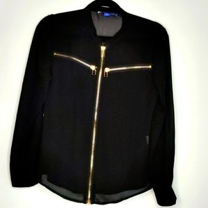 Black Sheer gold zipper shirt